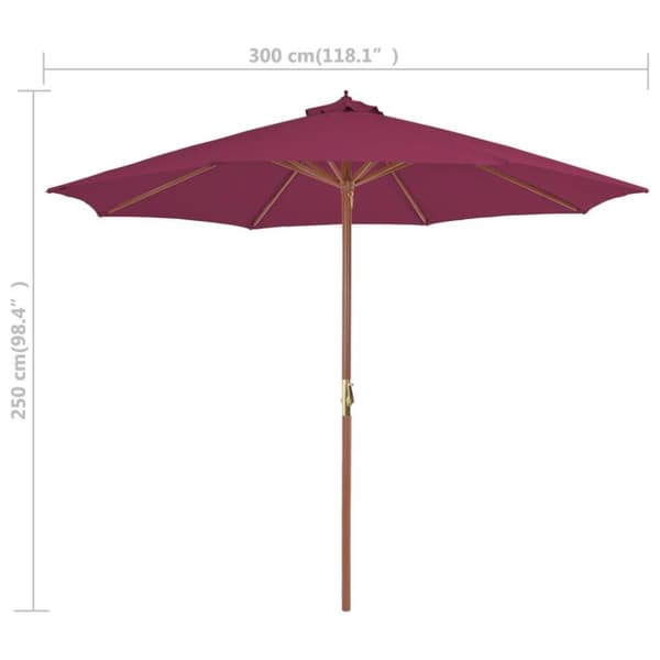 vidaXL Parasoll med trestang 300 cm vinrød