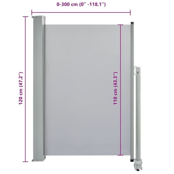 vidaXL Uttrekkbar sidemarkise 120 x 300 cm grå