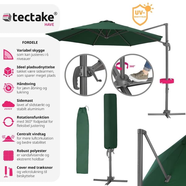 Parasol Daria med overtræk 300cm - grøn