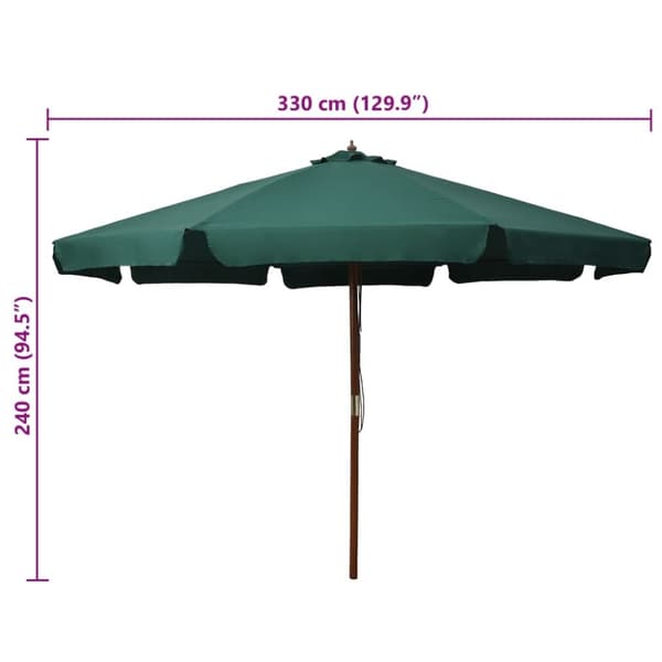 vidaXL Parasoll med trestang 330 cm grønn