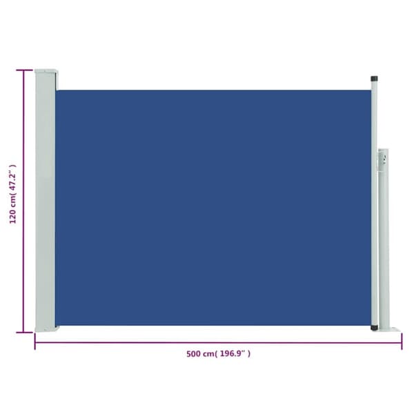 vidaXL Infällbar sidomarkis 120x500 cm blå