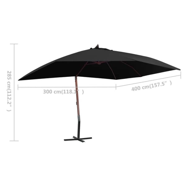 vidaXL Hengeparasoll med trestang 400x300 cm svart