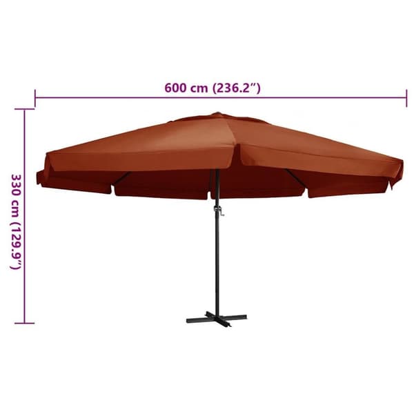 vidaXL Aurinkovarjo alumiinitolpalla 600 cm terrakotta