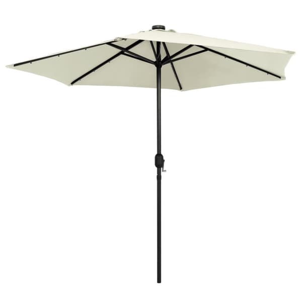 vidaXL udendørs parasol med LED-lys og aluminiumsstang 270 cm sandhvid