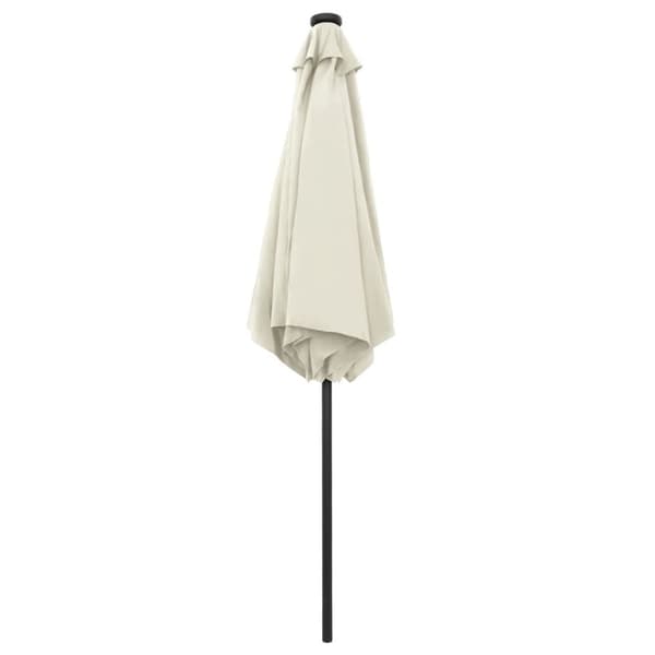 vidaXL udendørs parasol med LED-lys og aluminiumsstang 270 cm sandhvid