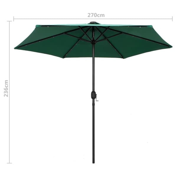 vidaXL Aurinkovarjo LED-valot alumiinitolpalla 270 cm vihreä