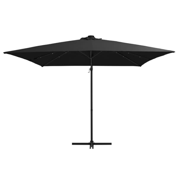 vidaXL Hengende hageparasoll med LED-lys og stålstang 250x250 cm svart