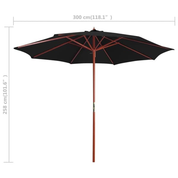 vidaXL parasol 300x258 cm træstang sort