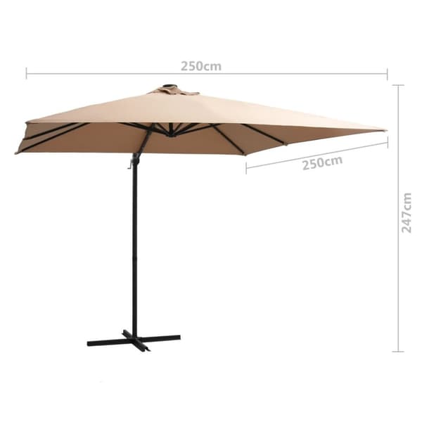 vidaXL Hengende hageparasoll med LED og stålstang 250x250 cm gråbrun