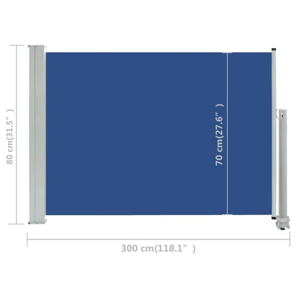 vidaXL sammenrullelig sidemarkise til terrassen 80 x 300 cm blå