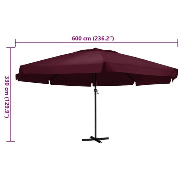 vidaXL Aurinkovarjo alumiinitolpalla 600 cm viininpunainen