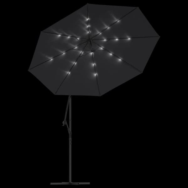 vidaXL Hengende hageparasoll med LED-lys og stålstang 300 cm svart