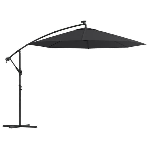 vidaXL Hengende hageparasoll med LED-lys og stålstang 300 cm svart