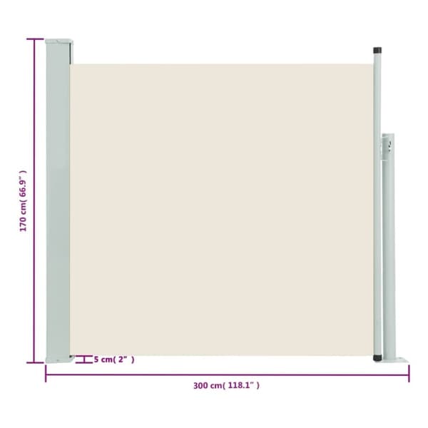vidaXL Uttrekkbar sidemarkise 170x300 cm kremhvit