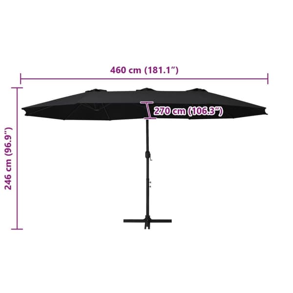 vidaXL udendørs parasol med aluminiumsstang 460 x 270 cm sort