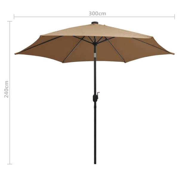 vidaXL Aurinkovarjo LED-valot alumiinitolpalla 300 cm taupe