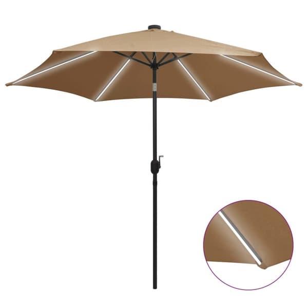 vidaXL Aurinkovarjo LED-valot alumiinitolpalla 300 cm taupe