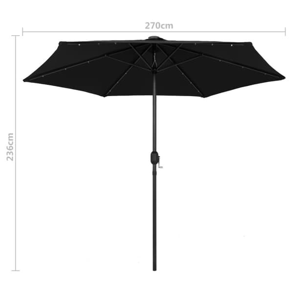 vidaXL parasol med LED-lys og aluminiumsstang 270 cm sort