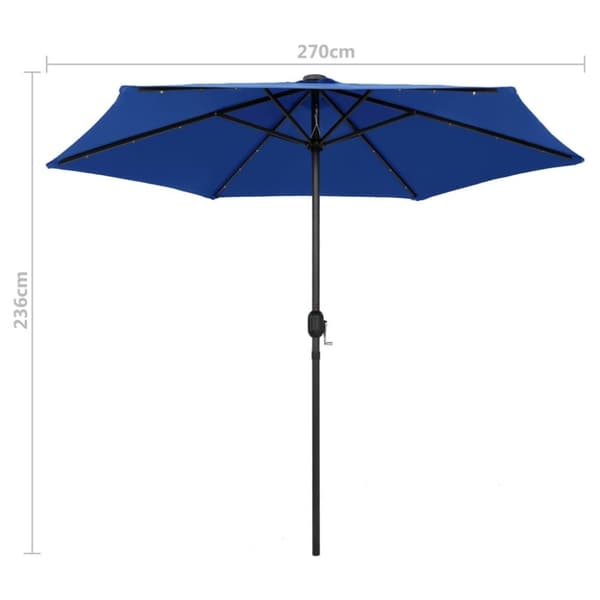 vidaXL Aurinkovarjo LED-valot alumiinitolpalla 270 cm taivaansininen