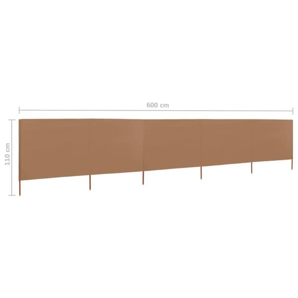 vidaXL Vindskydd 5 paneler tyg 600x80 cm taupe
