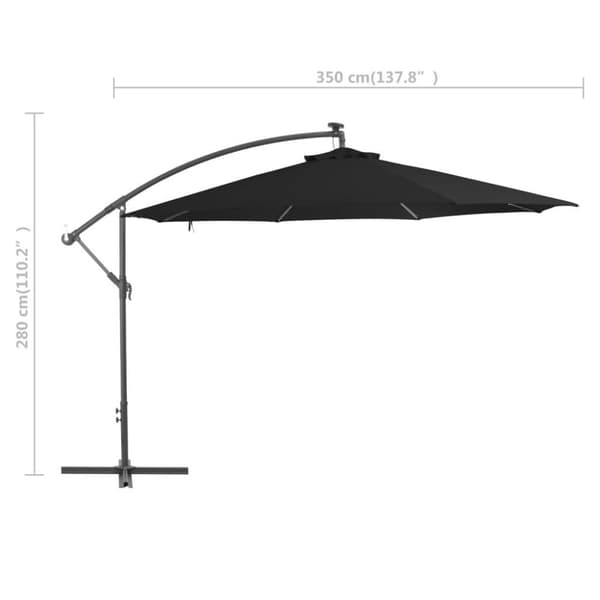 vidaXL Hengende hageparasoll med aluminiumsstang 350 cm svart