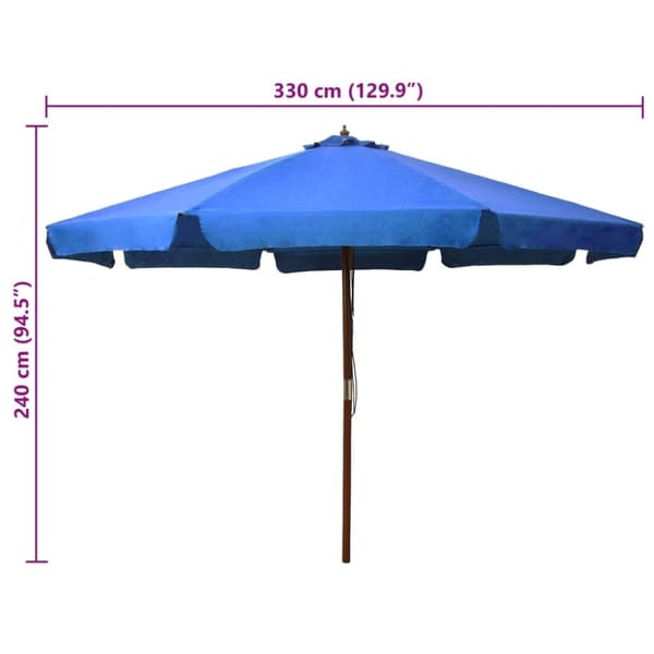 vidaXL Parasoll med trestang 330 cm asurblå