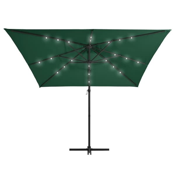 vidaXL Hengende hageparasoll med LED-lys og stålstang 250x250 cm grønn