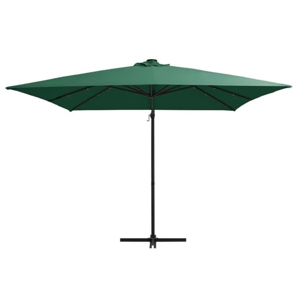 vidaXL Hengende hageparasoll med LED-lys og stålstang 250x250 cm grønn
