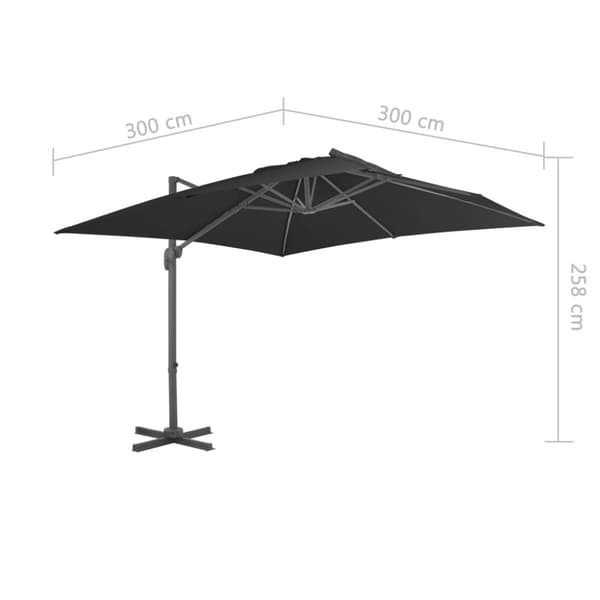 vidaXL Aurinkovarjo cantilever alumiinitolpalla 3x3 m musta