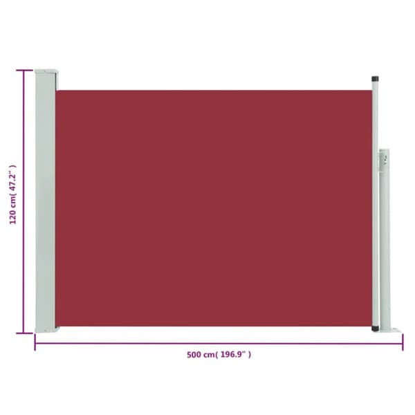 vidaXL Sisäänvedettävä terassin sivumarkiisi 120x500 cm punainen