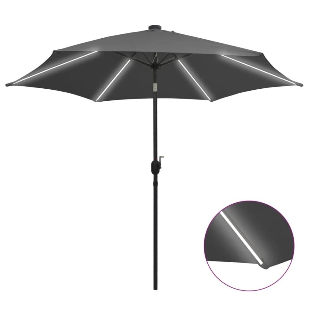 vidaXL Parasoll med LED-lampor och aluminiumstång 300 cm antracit