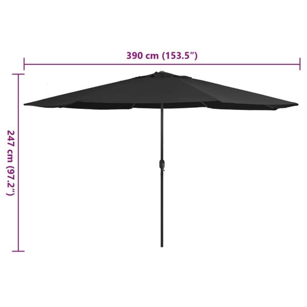 vidaXL Aurinkovarjo metallitolpalla 390 cm musta