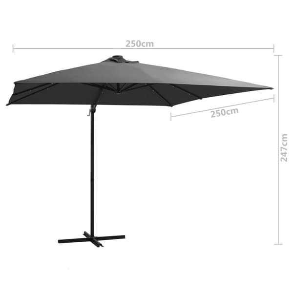vidaXL Aurinkovarjo cantilever LED/terästolppa 250x250 cm antrasiitti