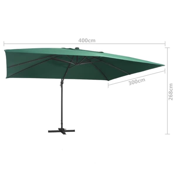 vidaXL Hengende hageparasoll LED og aluminiumsstang 400x300 cm grønn