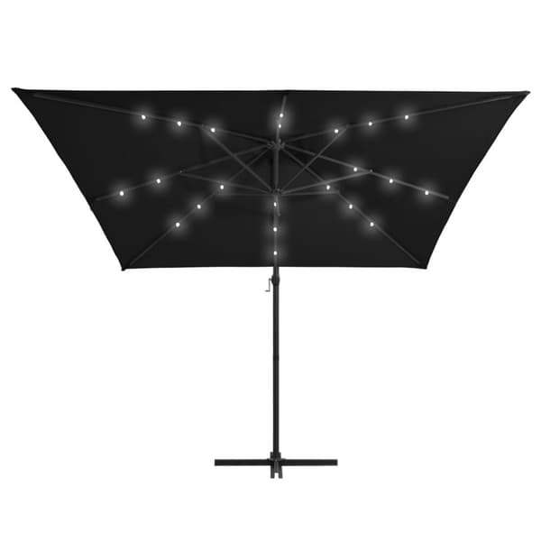 vidaXL hængeparasol med LED-lys og stålstang 250x250 cm sort