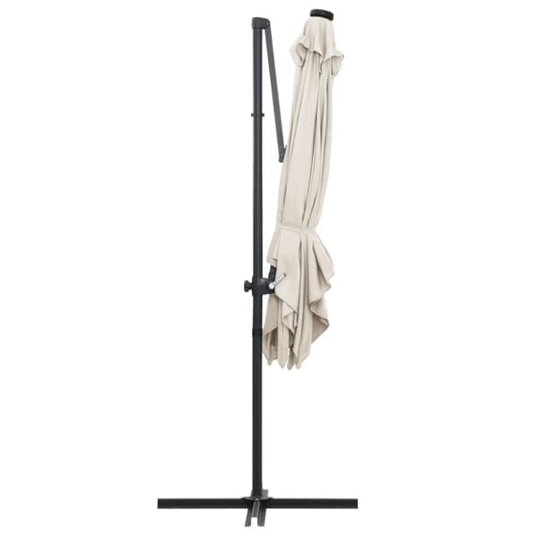 vidaXL Frihängande parasoll med LED och stålstång 250x250 cm sand