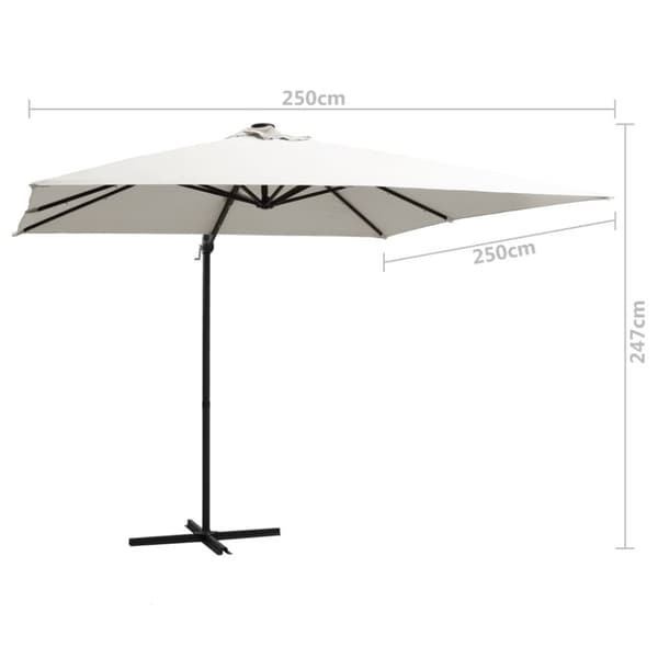 vidaXL Frihängande parasoll med LED och stålstång 250x250 cm sand