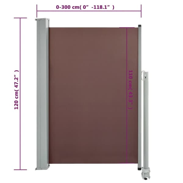 vidaXL Infällbar sidomarkis 120x300 cm brun