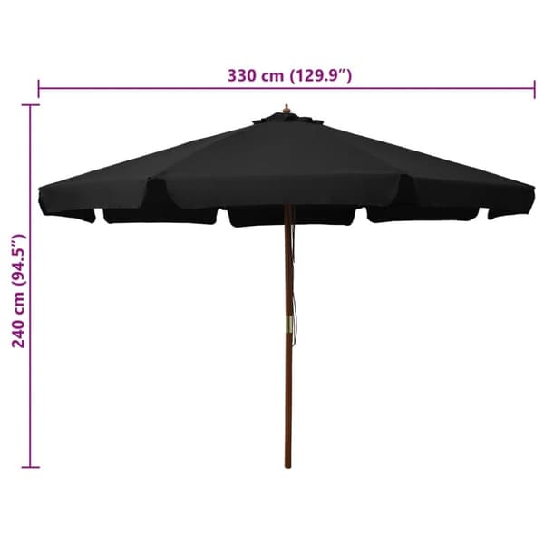 vidaXL udendørs parasol med træstang 330 cm sort