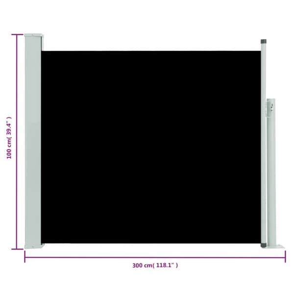 vidaXL Uttrekkbar sidemarkise 100x300 cm svart
