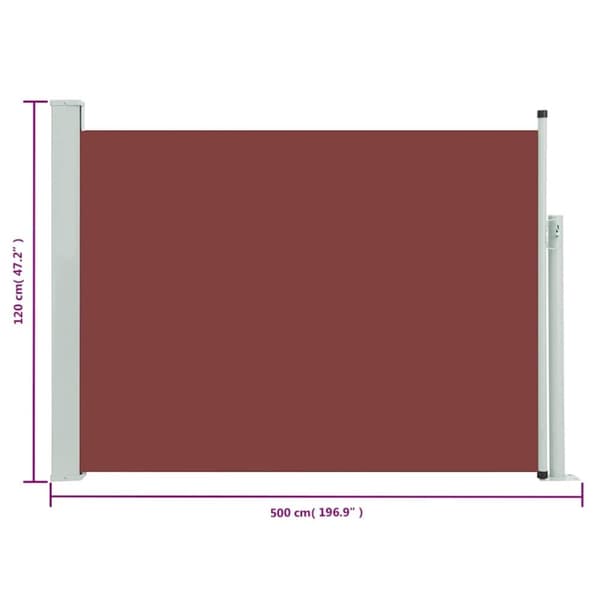 vidaXL Infällbar sidomarkis 120x500 cm brun