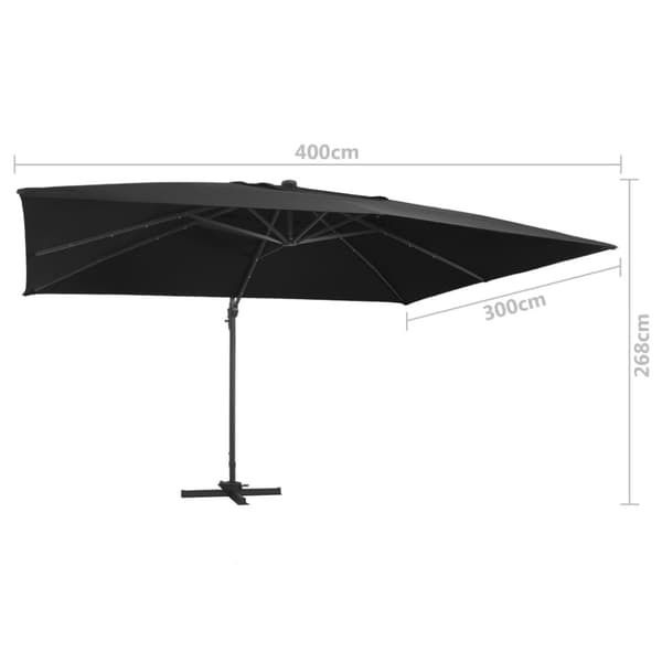 vidaXL Frihängande parasoll med aluminiumstång & LED 400x300 cm svart