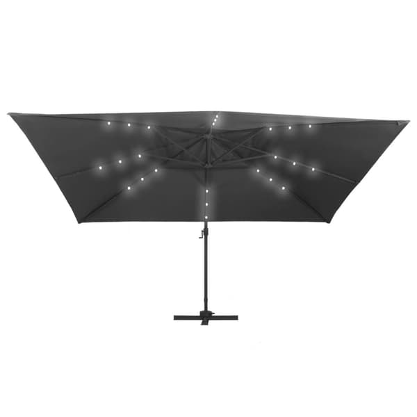 vidaXL hængeparasol med LED-lys aluminiumsstang 400x300 cm antracitgrå