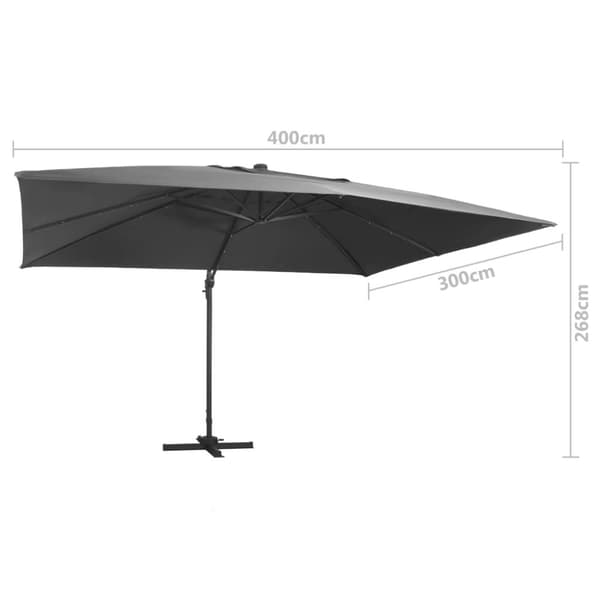 vidaXL hængeparasol med LED-lys aluminiumsstang 400x300 cm antracitgrå