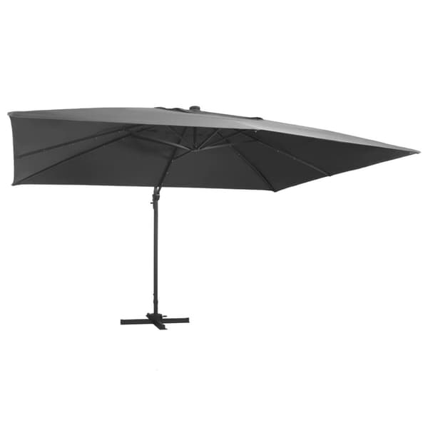 vidaXL hængeparasol med LED-lys aluminiumsstang 400x300 cm antracitgrå