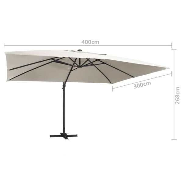 vidaXL Hengende hageparasoll med LED og aluminiumsstang 400x300cm sand