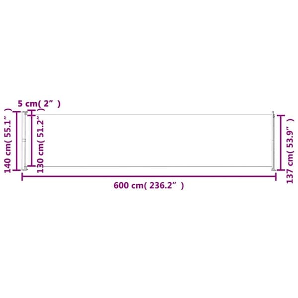 vidaXL Sisäänvedettävä terassin sivumarkiisi 140x600 cm punainen