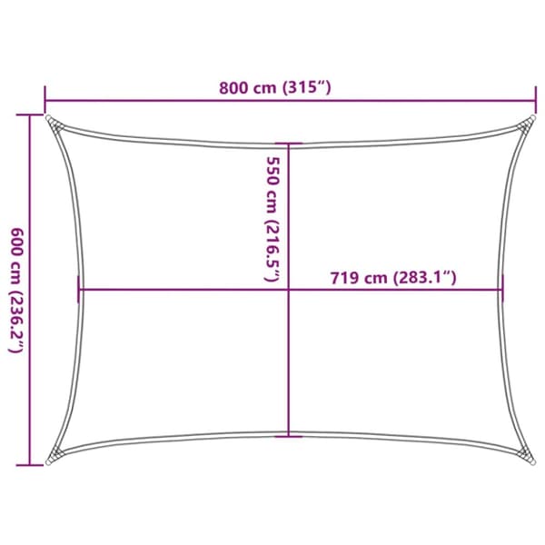 vidaXL Solsegel 160 g/m² vit 6x8 m HDPE