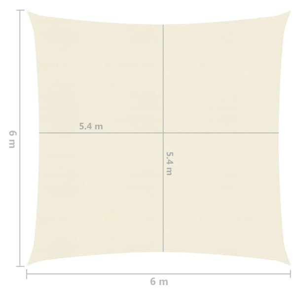vidaXL solsejl 6x6 m 160 g/m² HDPE cremefarvet
