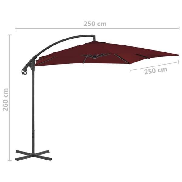 vidaXL Hengende hageparasoll med stålstang 250x250 cm vinrød